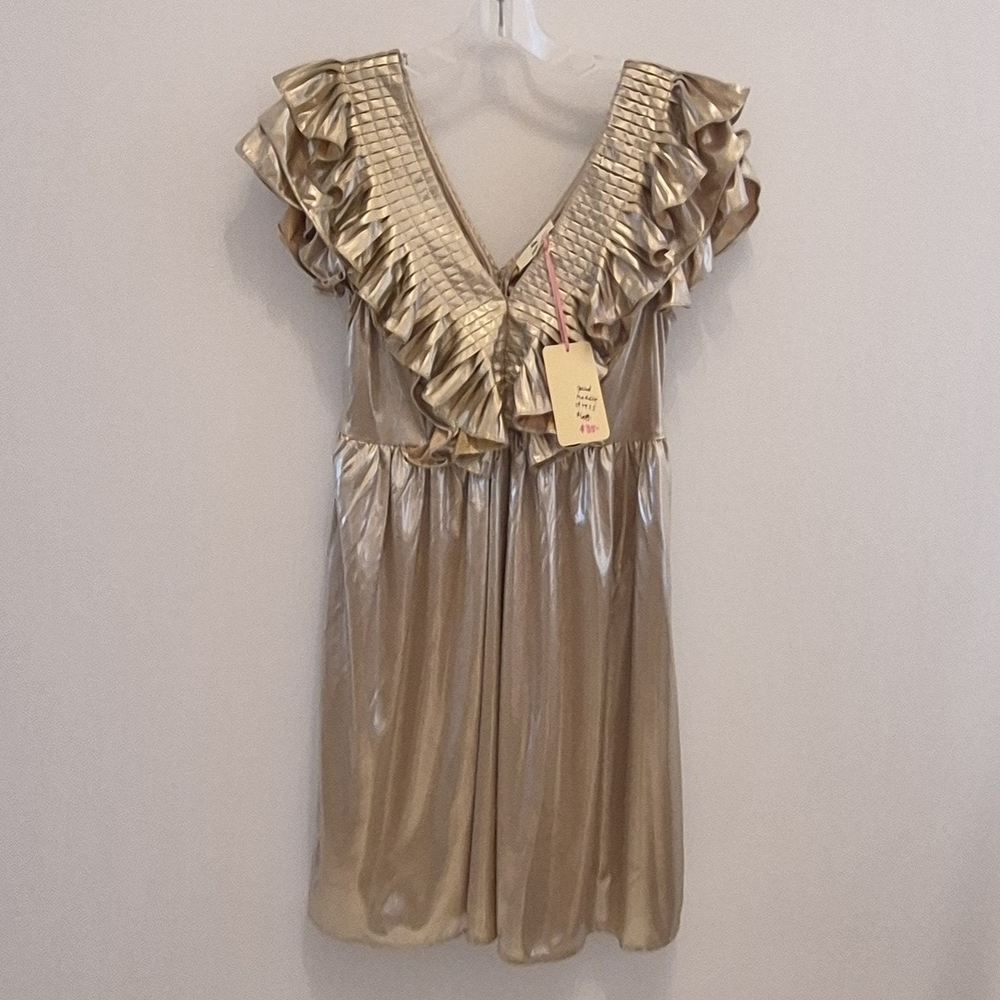 Entro Gold Metallic Size S NEW Ruffled Mini Dress - Picture 8 of 8